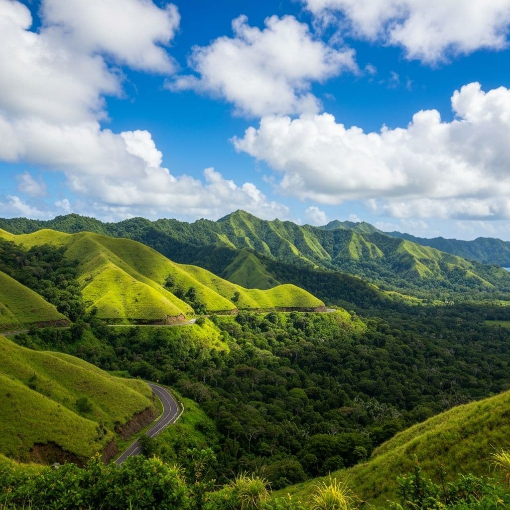 Fiji green hills and road